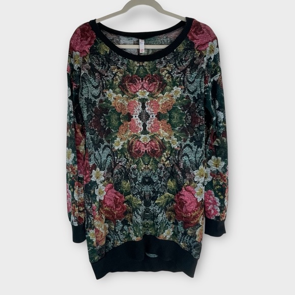 Xhilaration Floral Longline Sweater Tunic Dress Women’s Medium Multicolor - Picture 2 of 6